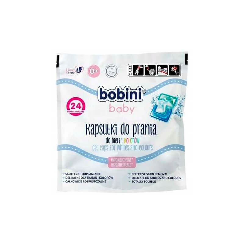 Washing powder / Liquid, Hypoallergenic baby laundry capsules «Bobini» 24 pcs, Լեհաստան